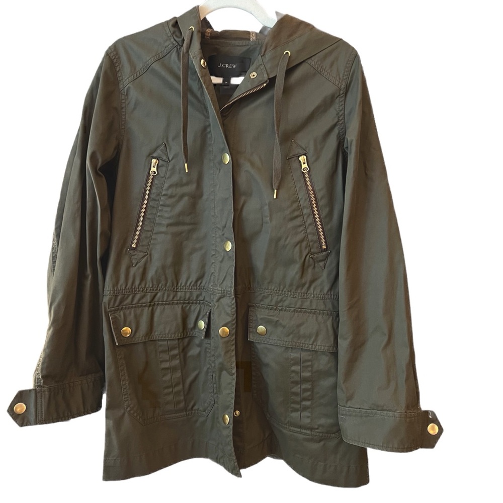 J. Crew resin-coated hooded jacket